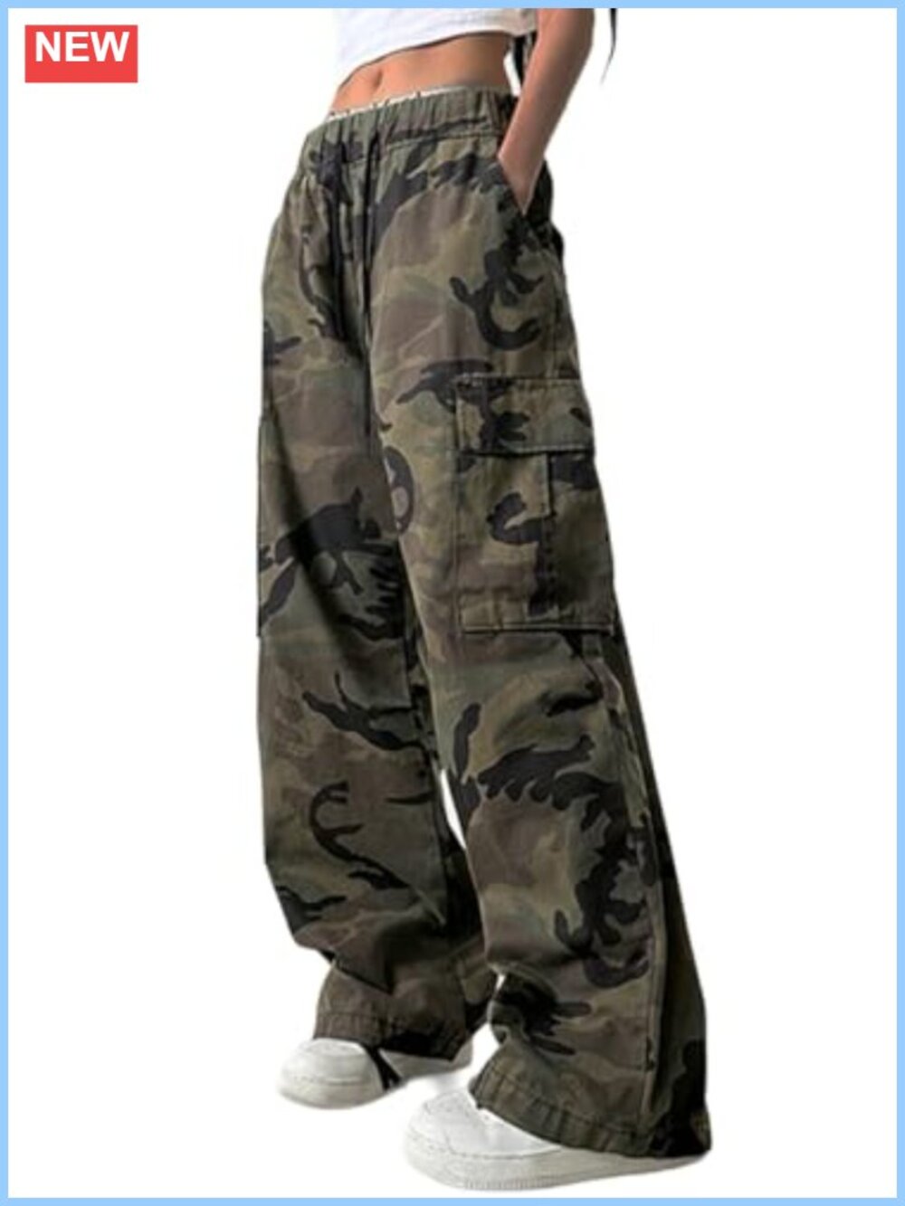 Cargo Pants Women Elastic Waist Wide Leg Y2k Pants with Pockets